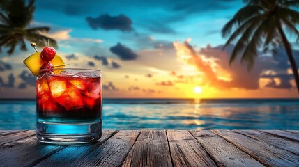 Refreshing cocktail at sunset beach tropical paradise beverage photography serene environment close-up view relaxation concept