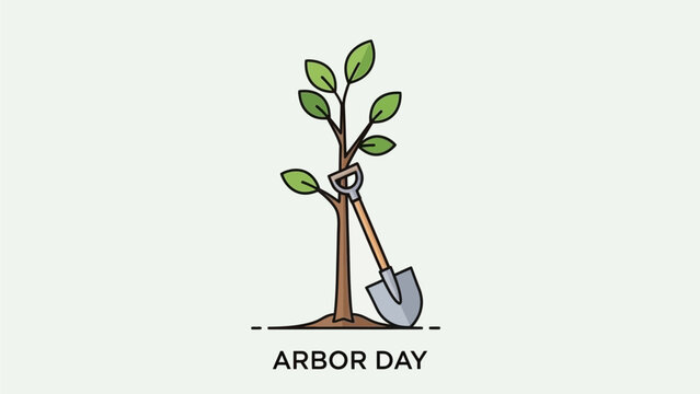 Arbor Day celebration concept with a newly planted sapling and a shovel. - Powered by Adobe
