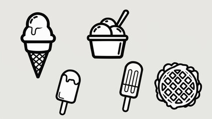 Delicious Ice Cream and Waffle Dessert Icons Collection.