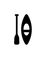 Minimalist Silhouette of Canoe and Paddle for Recreation and Water Sport Icon