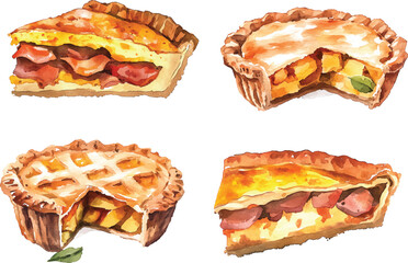 Apple Pie Watercolor  - Sweet Dessert Food vector illustration