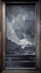 Moody painted landscape in wooden frame