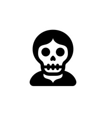 Glyph Flat Human Skull with Hair Woman Horror Character Icon