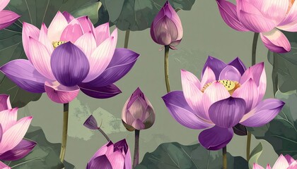 Pink and purple water lily flower art