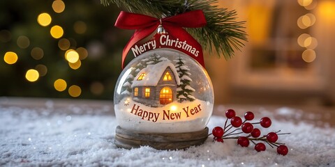 Festive snow globe with cozy village scene and twinkling lights celebrating christmas and new year s eve