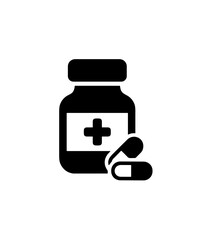 Minimalist Glyph Pill Bottle and Tablets Healthcare Medical Treatment Icon