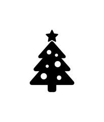 Simple Black and White Christmas Tree with Star Icon Illustration
