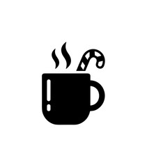 Minimalist Black Silhouette Mug With Candy Cane and Steam Icon Symbol
