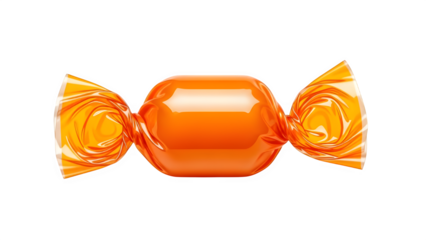 Wrapped orange hard candy sweet treat isolated on transparent background