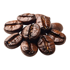 Obraz premium Pile of rich, dark roasted coffee beans, isolated on black background