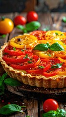 Tomato tart on a rustic wood surface (1)