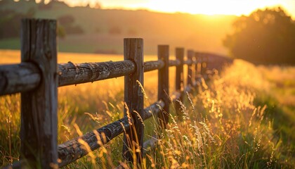 Golden sunset view through fence
