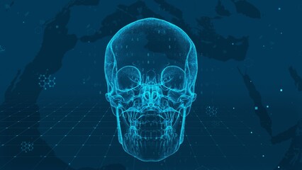 Futuristic Digital X-ray Skull With Blue Tech Background Theme