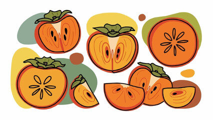 Vibrant Persimmon Fruit Collection - A Colorful and Fresh Illustration.