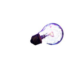 Glowing light bulb with intricate design, set against a dark, contrasting background