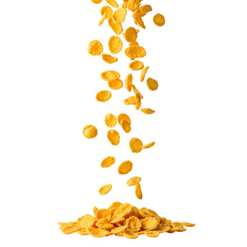 Falling corn flakes cereal isolated on transparent background