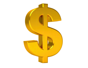 3D rendered, shiny golden dollar sign isolated on a black background, representing money & finance