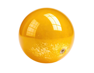 Isolated shot of an amber-colored, spherical object with a reflective surface and a textured lower section