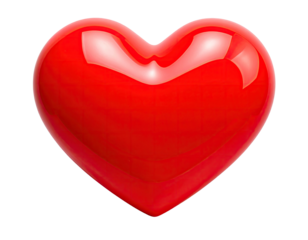 A vibrant, glossy, three-dimensional red heart against a stark black background (1)
