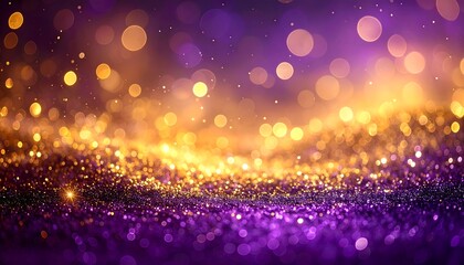 Abstract display of shimmering glitter with bokeh effect, warm golden light