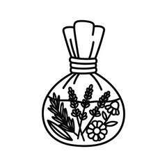 Herbal Sachet with Lavender, Rosemary, and Flowers Line Art Icon