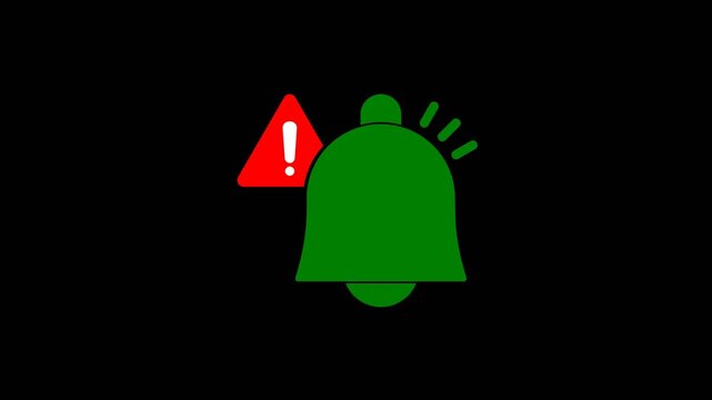 A ringing bell animation with warning sign minimal motion elements video in a transparent background