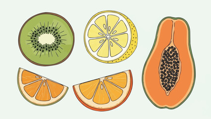 Vibrant Assortment of Fresh Tropical Fruits Sliced and Whole.