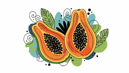 Stylized vector illustration of a ripe papaya cut in half.