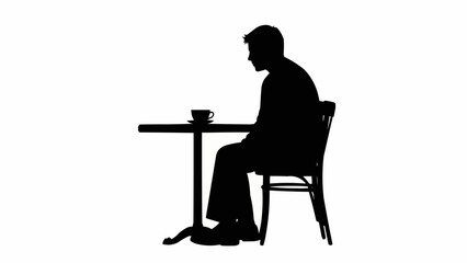 Silhouette of a man sitting at a table with a coffee cup.