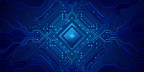 Abstract blue circuit board technology background with diamond center