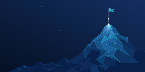 Abstract mountain with flag on top symbolizing success and achievement
