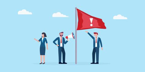 Business team raising a red flag warning sign risk management concept