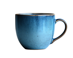 Rustic blue ceramic mug with speckled glaze and handle 