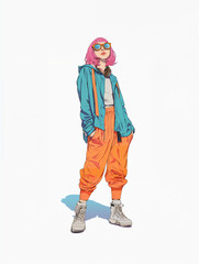 Y2Kファッション女子の全身イラスト