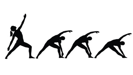 Four women performing yoga poses silhouette isolated on white background