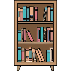 Wooden Bookshelf Filled with Colorful Books Organized on Shelves Ready for Reading Education and Knowledge Acquisition
