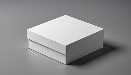 Fototapeta premium High angle view of plain blank white square box mockup on grey background