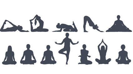 Collection of yoga poses silhouette isolated on white background