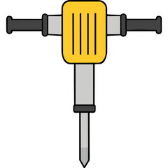 Yellow And Grey Jackhammer Tool With Black Handles On A Black Background Construction Equipment For Breaking Concrete And Asphalt Power Tool