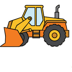 Yellow and Orange Construction Front Loader Vehicle with Large Tires and Bucket Illustration