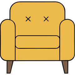 Yellow Armchair With X Eyes Depicting Sadness Or Death Against A Black Background Simple Flat Illustration