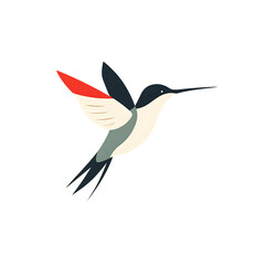 Obraz premium Stylized hummingbird in flight with red wing accent isolated on transparent background