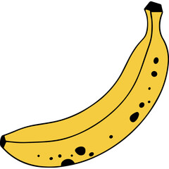 Yellow Banana with Brown Spots Against a Solid Black Background Minimalist Graphic Design Illustration