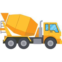 Yellow Concrete Mixer Truck Vehicle with Large Rotating Drum and Four Wheels on a Black Background Simple Flat Design