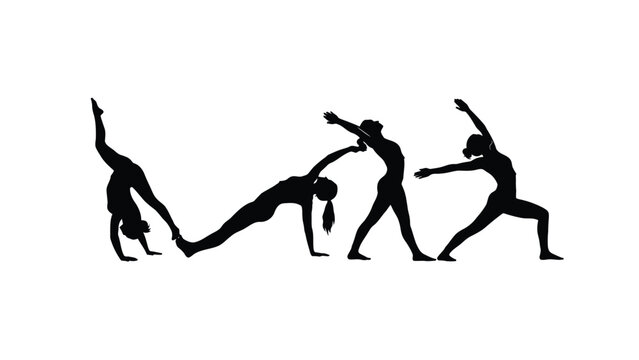 Diverse yoga poses silhouette isolated on white background - Powered by Adobe