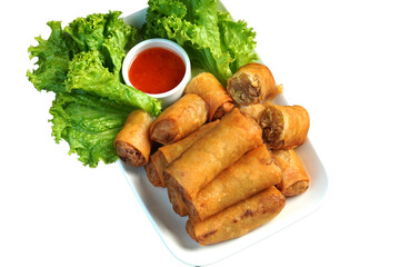 Fried spring rolls, dough stuffed with vegetables and pork, roll