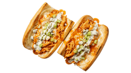 Delicious buffalo chicken hoagie isolated on white background. PNG file