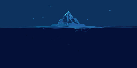 Abstract iceberg landscape with underwater reflection and stars in a dark blue sky © Smritykona