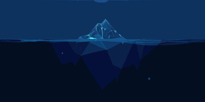 Low poly iceberg illustration showing above and below the water