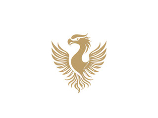 Obraz premium Majestic golden phoenix emblem with spread wings and fierce gaze isolated on transparent background